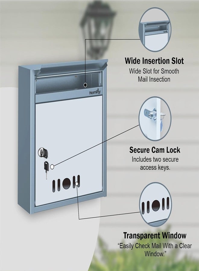 HOMIFLY صندوق بريد/صندوق اقتراحات/صندوق شكاوى/صندوق رسائل مثبت على الحائط بحجم A4 من HOMIFLY للمكتب/صندوق بريد لبوابة المنزل مع نافذة رؤية واضحة وقفل مفتاح آمن - (رمادي) - Image 4